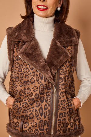 Jena gilet in chocolate leopard print