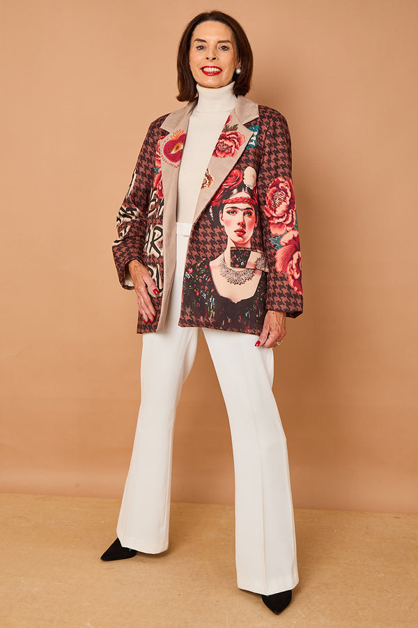 Cathy faux suede blazer in chocolate
