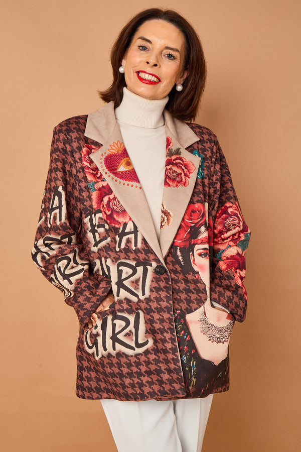 Cathy faux suede blazer in chocolate