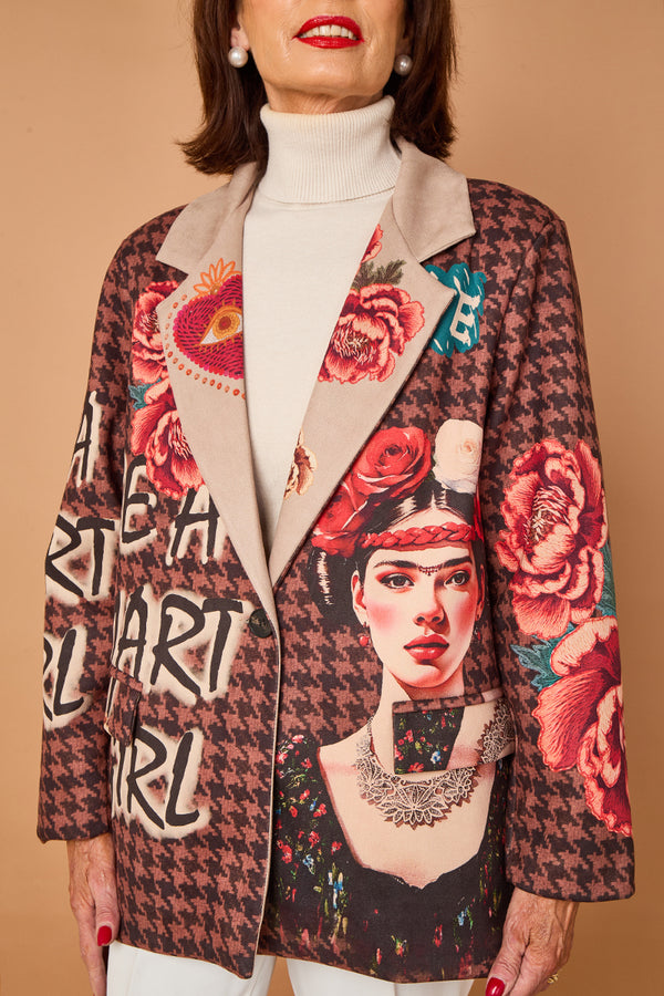 Cathy faux suede blazer in chocolate