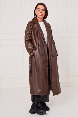 Piero PU long coat in chocolate