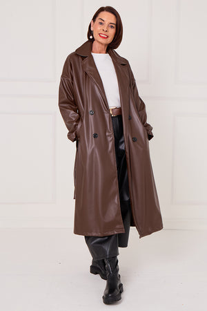 Piero PU long coat in chocolate