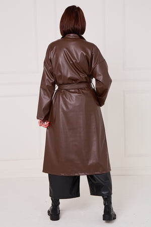 Piero PU long coat in chocolate