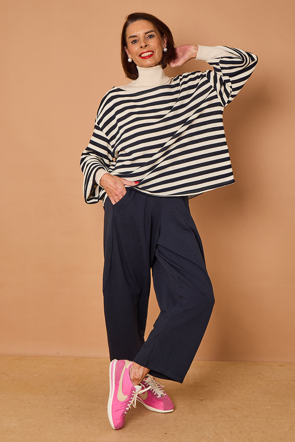 Marlo top in navy and beige