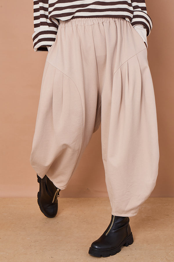 Della cocoon trousers in stone scuba fabric
