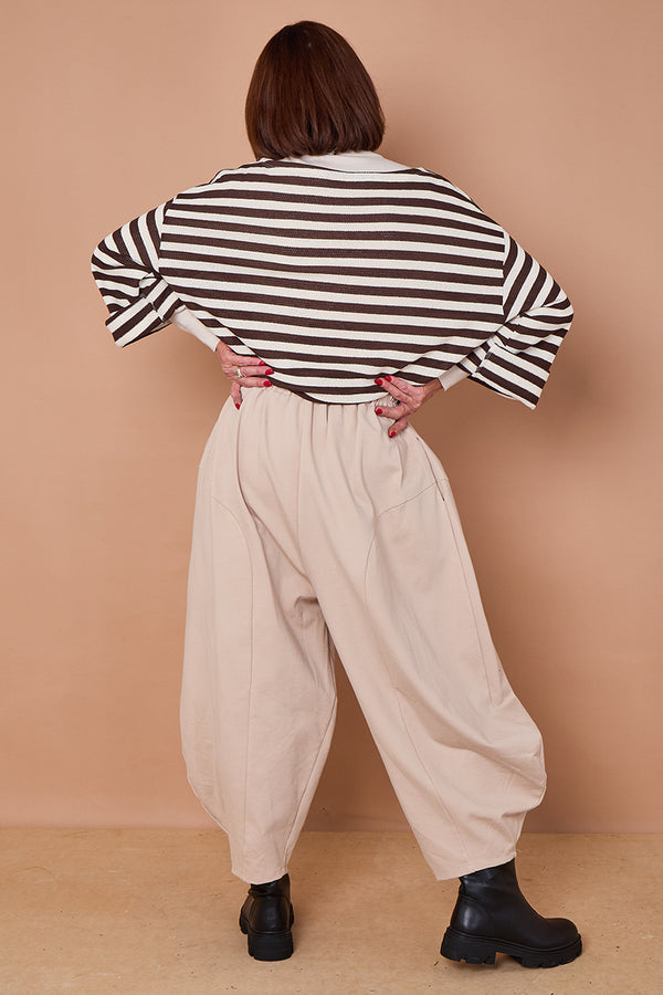 Della cocoon trousers in stone scuba fabric