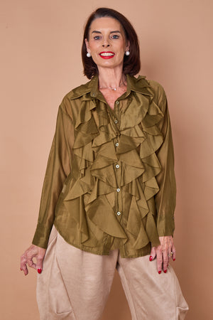 Coco ruffle shirt in olive green