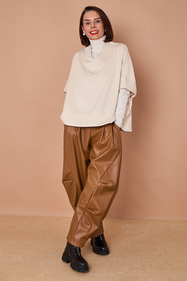 Lorenzo cocoon PU faux leather trousers in camel