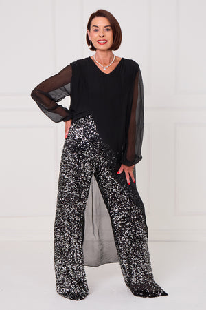 Monroe embellished diamante trousers in black with a splash of silver