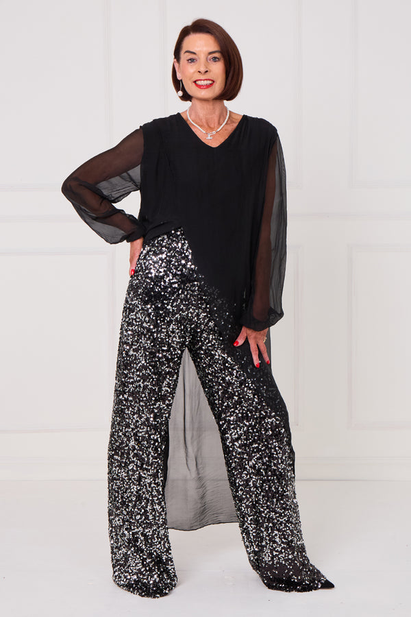 Monroe embellished diamante trousers in black with a splash of silver