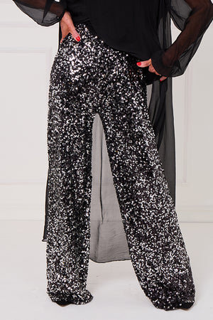 Monroe embellished diamante trousers in black with a splash of silver