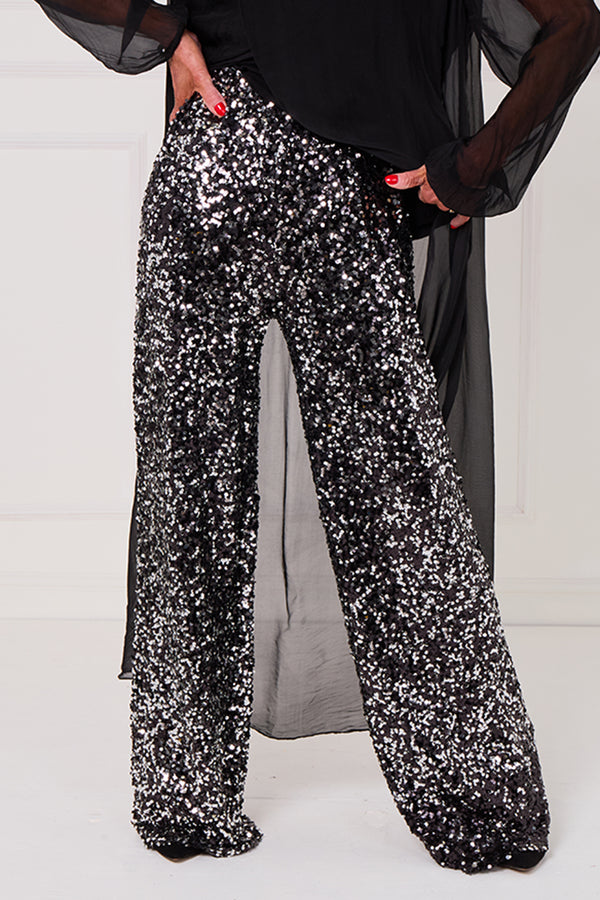 Monroe embellished diamante trousers in black with a splash of silver
