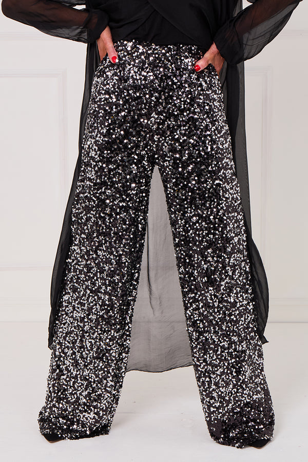 Monroe embellished diamante trousers in black with a splash of silver