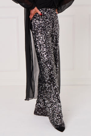 Monroe embellished diamante trousers in black with a splash of silver