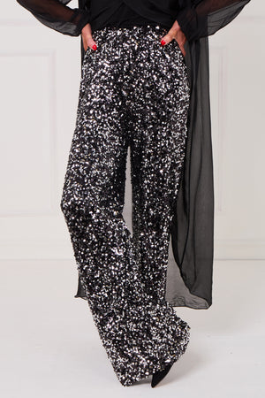 Monroe embellished diamante trousers in black with a splash of silver