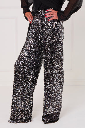 Monroe embellished diamante trousers in black with a splash of silver