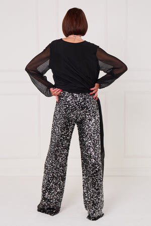 Monroe embellished diamante trousers in black with a splash of silver