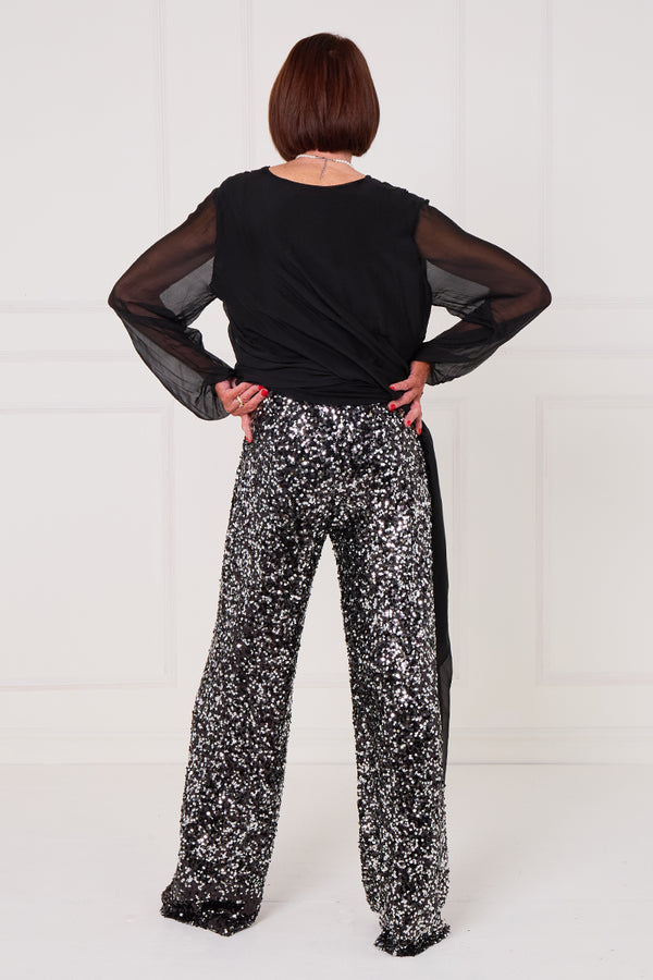 Monroe embellished diamante trousers in black with a splash of silver