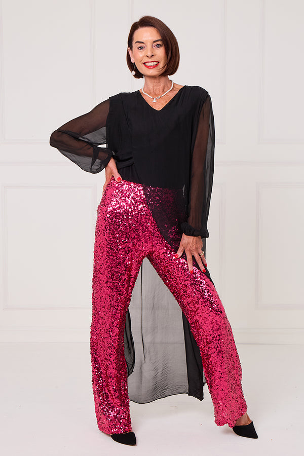 Monroe embellished diamante trousers in hot pink