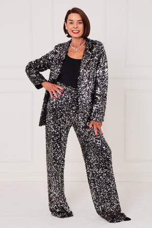 Monroe embellished diamante trousers in black with a splash of silver