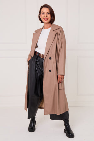Piero PU long coat in Mocha