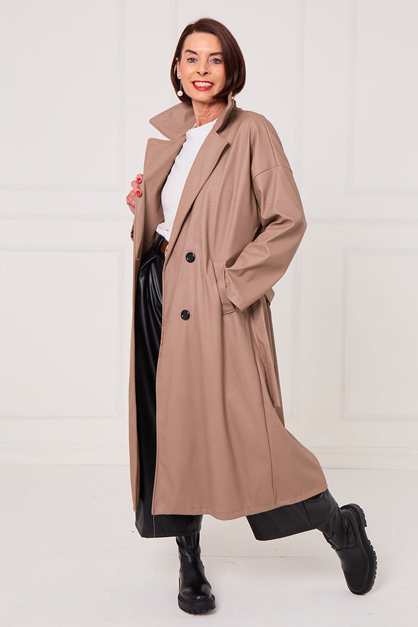 Piero PU long coat in Mocha