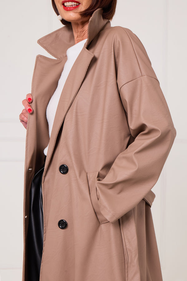 Piero PU long coat in Mocha