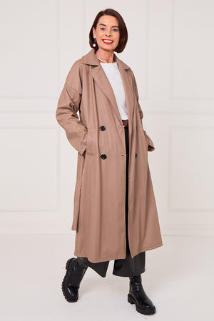 Piero PU long coat in Mocha