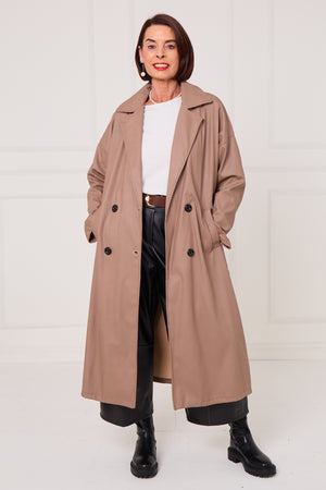 Piero PU long coat in Mocha