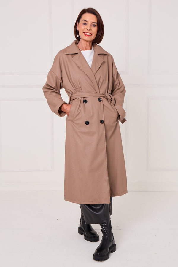Piero PU long coat in Mocha