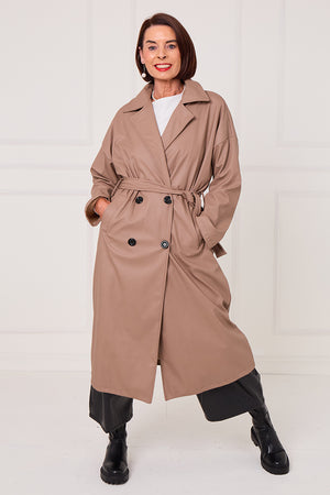 Piero PU long coat in Mocha