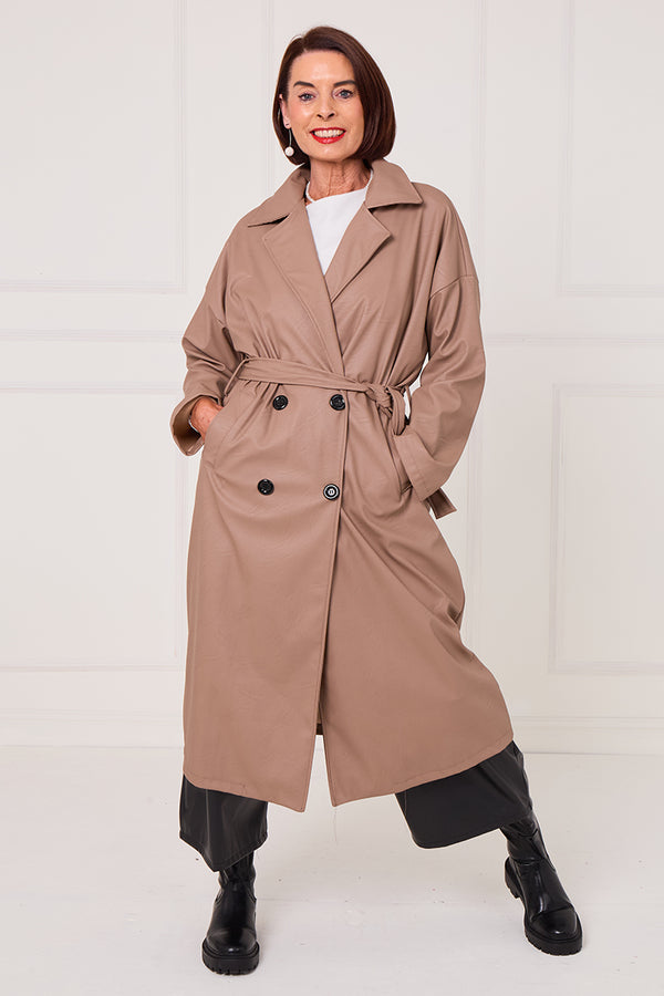 Piero PU long coat in Mocha