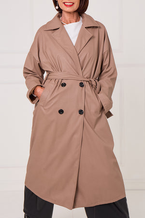 Piero PU long coat in Mocha