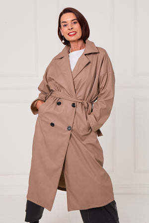 Piero PU long coat in Mocha
