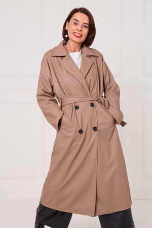 Piero PU long coat in Mocha