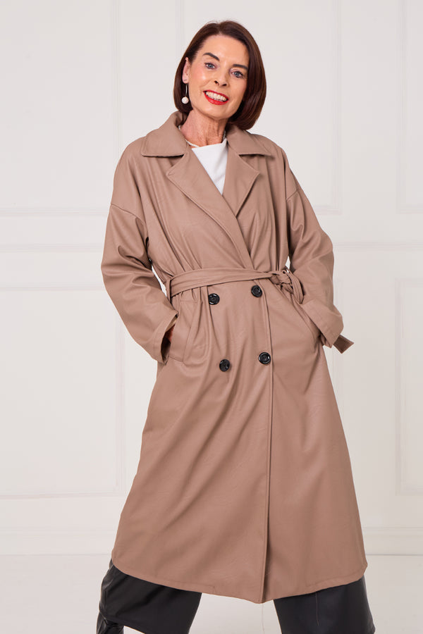 Piero PU long coat in Mocha