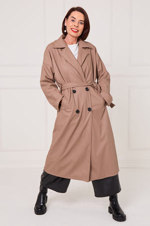 Piero PU long coat in Mocha