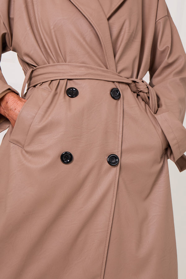 Piero PU long coat in Mocha
