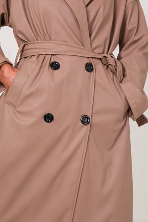 Piero PU long coat in Mocha