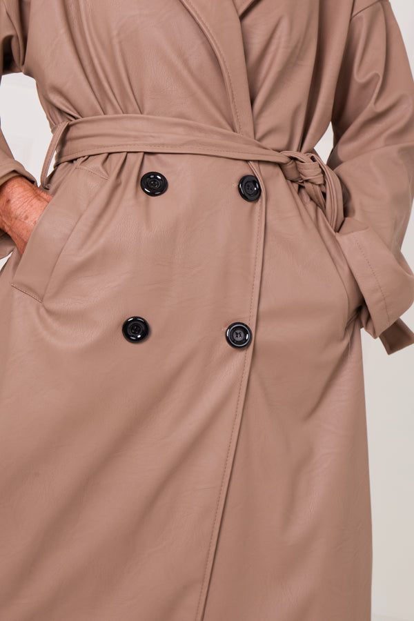 Piero PU long coat in Mocha