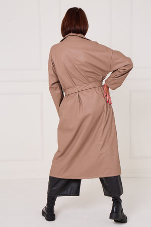Piero PU long coat in Mocha