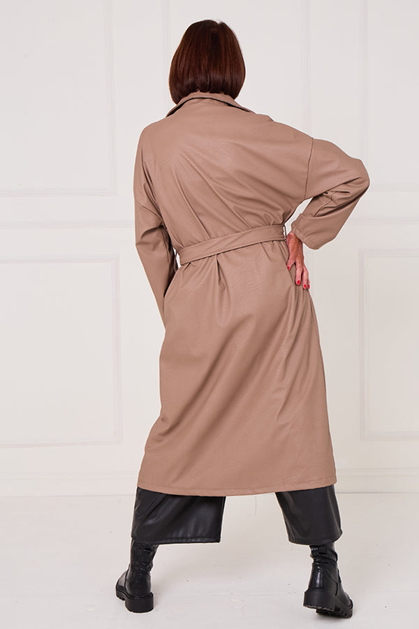 Piero PU long coat in Mocha