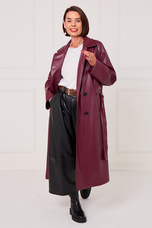 Piero PU long coat in mulberry