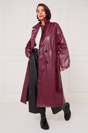 Piero PU long coat in mulberry