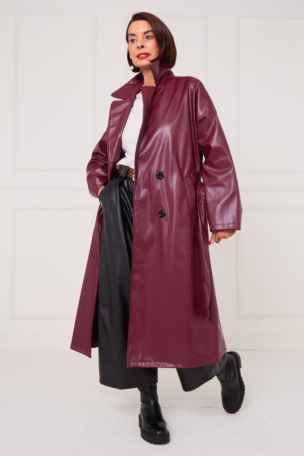 Piero PU long coat in mulberry