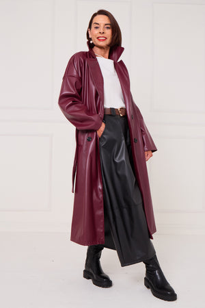 Piero PU long coat in mulberry