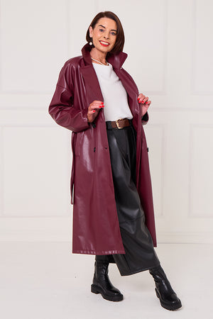 Piero PU long coat in mulberry