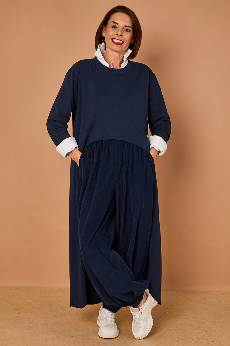 Sabrina waterfall sweatshirt top in navy