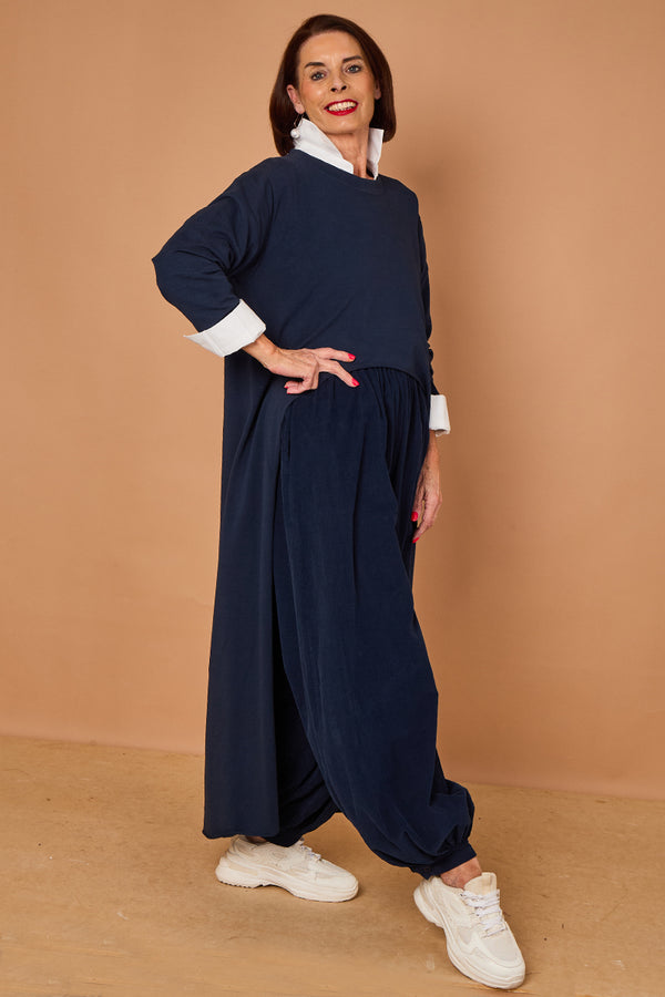 Sabrina waterfall sweatshirt top in navy