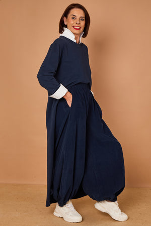 Sabrina waterfall sweatshirt top in navy